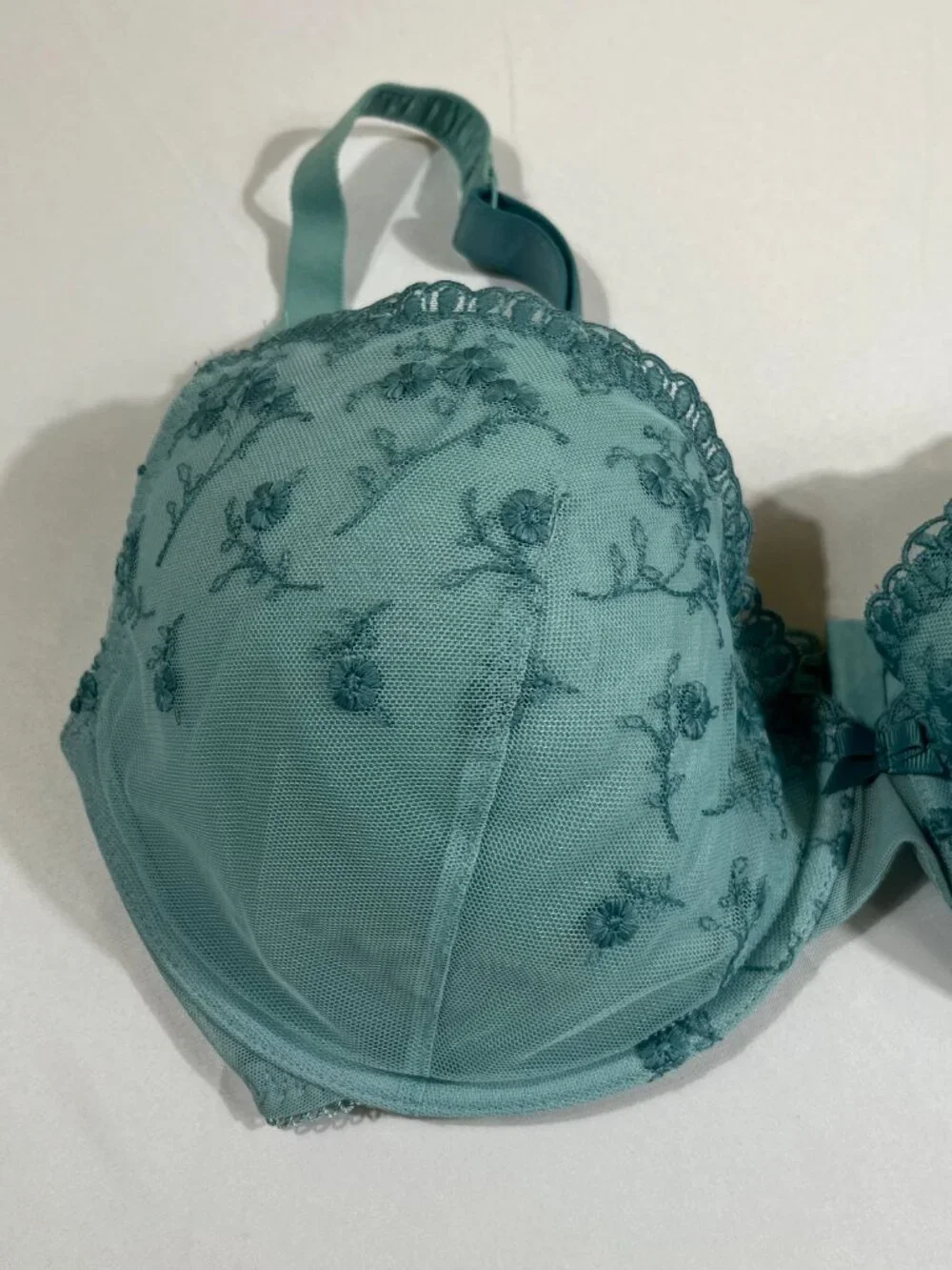M&S Blue Floral Lace‎ Embroidery Bra & Knickers Lingerie Set 36DD UK 14